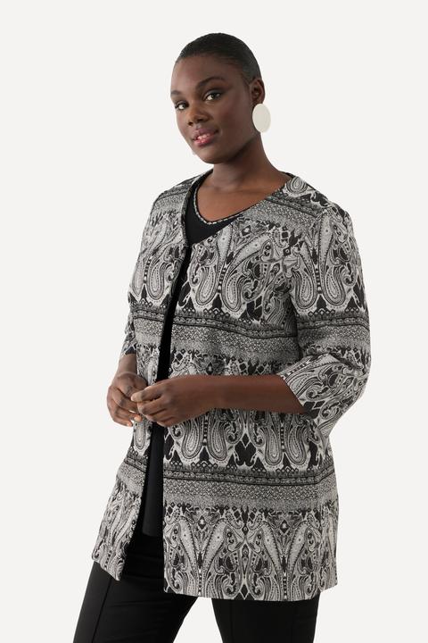 Image du produit Ulla Popken Veste motif cachemire à encolure en V et manches 3/4, fermeture agrafée (58)