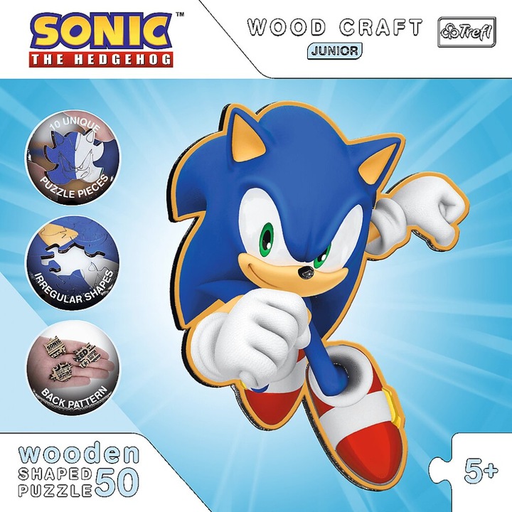 Productafbeelding Trefl Houten Puzzel Speciale Vorm 50 - Sonic (50 onderdelen)