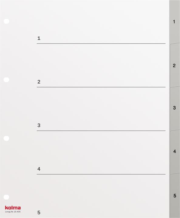 Immagine prodotto Kolma Index A4 XL superstrong 1-5 5 pezzi grigio