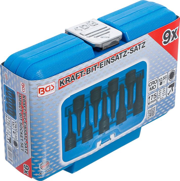 Actual product image BGS Impact Bit Socket Set 12.5 mm (1/2") Drive Spline (for XZN) M4 - M16 9 pcs. (Internal multi-tooth M4 - M16)