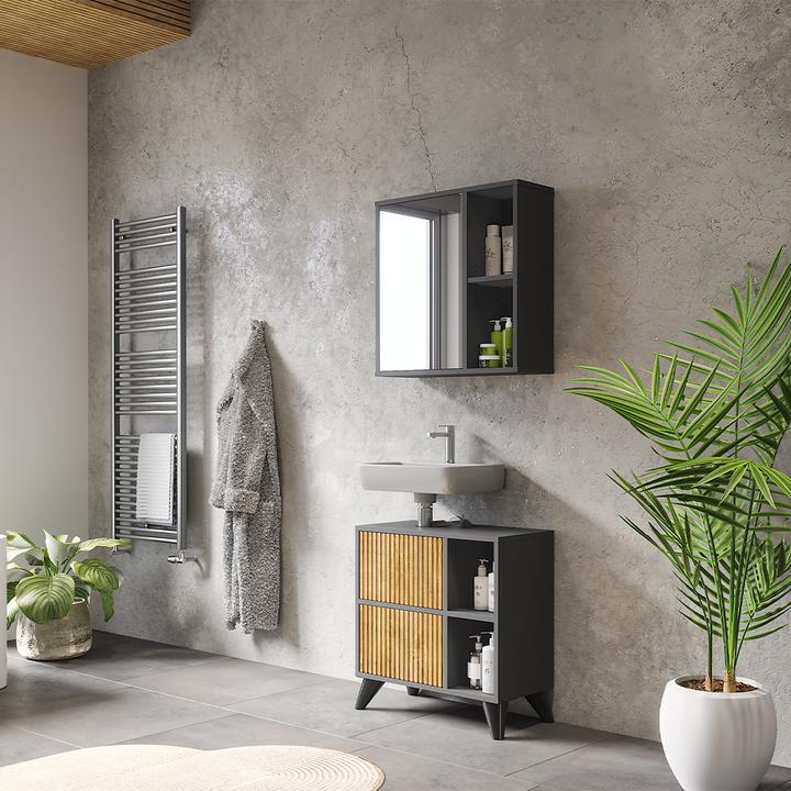 Produktbild Vicco Waschbeckenunterschrank Leano, Anthrazit/Bergeiche, 60 x 62 cm mit 2 Schubladen
