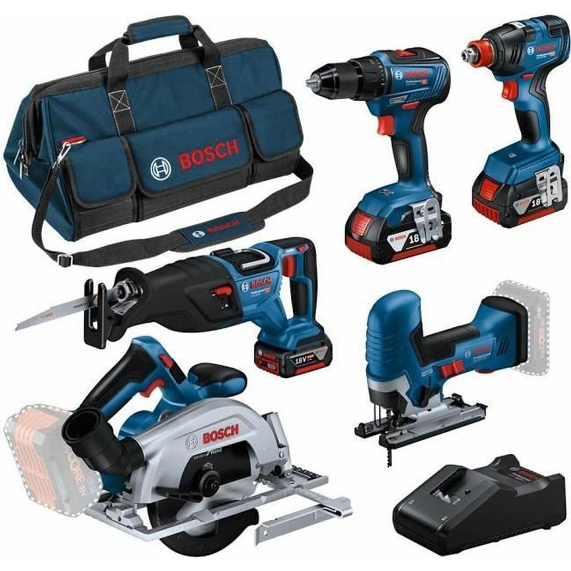 Bosch Professional, Set di utensili elettrici, Bosch Blau 0615A5003D 5 Werkzeugsatz - 5 Maschinen 18V 3 x 4.0Ah Li-Ion in Tasche