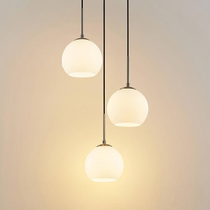 Image du produit Lindby Jurian 3 Lampe à suspension opale/nickel (E27)