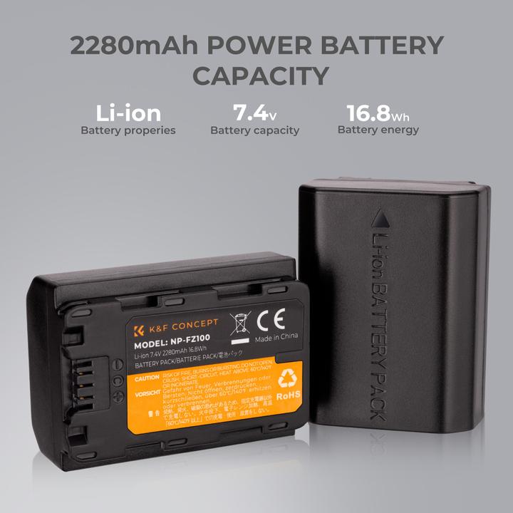 Actual product image K&F Concept NP-FZ100 2280mAh Digital Camera Battery (1 pc), for Sony Camera (Camera battery)