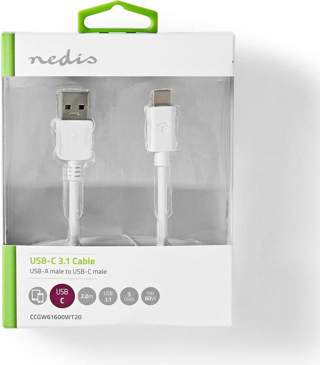 Produktbild Nedis USB-Kabel USB 3.2 Gen 1 USB-A Stecker USB-Typ-C ™ Stecker 5 Gbps 60 W Vernickelt Unisex (2 m, USB 3.2 Gen 1, 60 W)