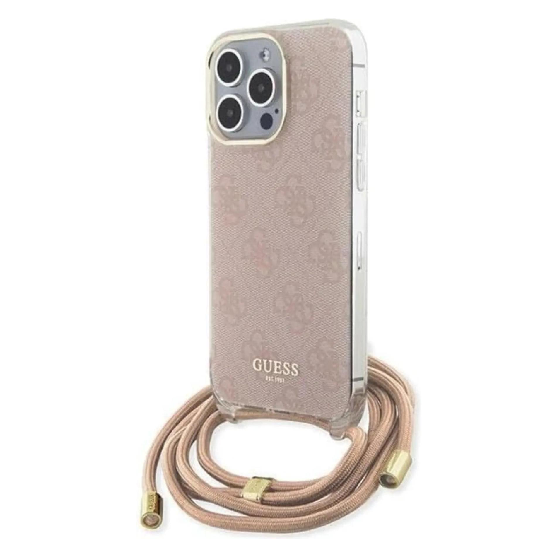 Guess GUHCP15LHC4SEP IPhone 15 Pro 6.1" Różowy/pink Hardcase Crossbody Cord 4G Print (Apple IPhone 15 Pro), Smartphone Hülle, Pink, Rosa