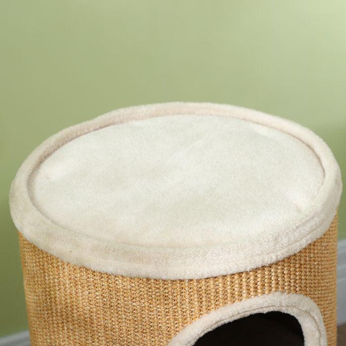 Produktbild Swisshandel24 Kratztonne 60 cm Hoch Katzentonne mit 2 Höhle, aus Sisal, für Katze bis 5 kg (60 cm, Braun+Beige)