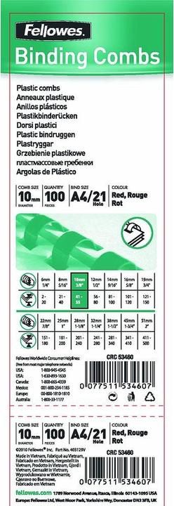 Produktbild Fellowes Plastikbinderücken A4 100 Stk. - 10 mm, weiss
