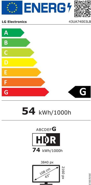 Energy Label LG 43UA74003LB (43", LED, 4K, 2025)