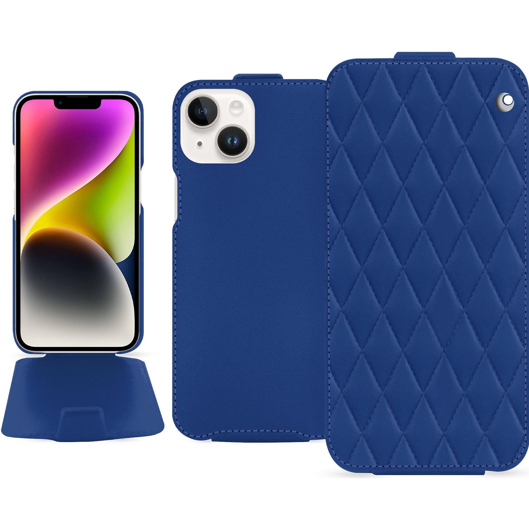 Noreve Lederschutzhülle vertikal (Apple iPhone 15 Plus), Smartphone Hülle, Blau