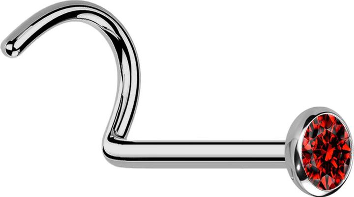 Image du produit Star Piercing Nasenstecker gebogen silber mit flacher Halbkugel Kristall rot (sans laiton, Titane)