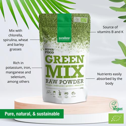 Produktbild Purasana Green Mix 100% Raw Powder (200g) (1 Stück, Pulver, 200 g)