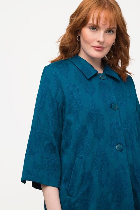 Immagine prodotto Ulla Popken Giacca in Jacquard a fiori con taglio svasato, collo da camicia e maniche a 3/4 (46, 48)