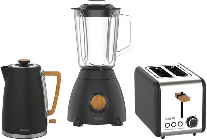 Image du produit Furber Wasserkocher, Standmixer und Toaster Set, Schwarz matt