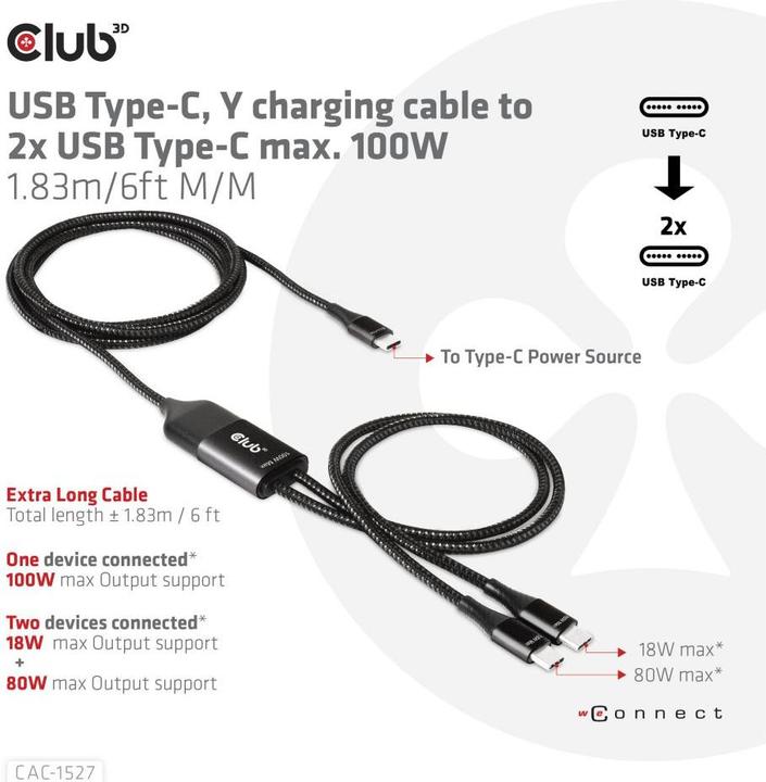 Immagine prodotto Club 3D 2in1 (1.83 m, USB 3.0, 100 W)