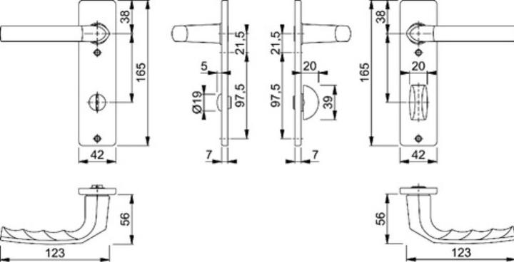 Produktbild Hoppe Kurzschildgarnitur Birmingham 1117/202KP/AP Aluminium F2 SK/OL eckig Drückergarnitur (Türschildgarnitur)