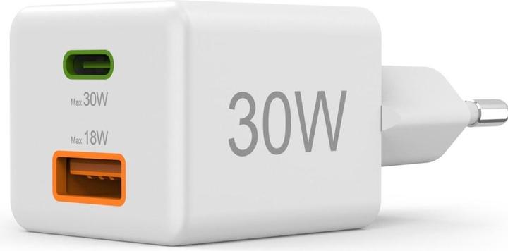 Produktbild Hama Schnellladegerät, 1x USB-C PD, 1x USB-A QC, Mini-Ladegerät, 30 W, Weiss (30 W, 2 Ports)