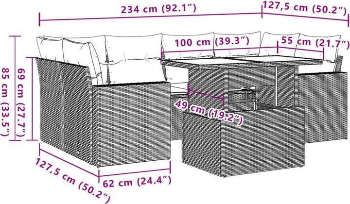 Produktbild vidaXL Gartenmöbel Sofa Garnitur Sitzgruppe Lounge 7-tlg. Schwarz Poly Rattan
