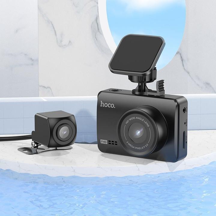 Produktbild Hoco Kopfhörer mit Mikrofon Autokamera mit Bildschirm 2,45" + Rückfahrkamera 1080P/30fps DV3 schwarz (Eingebautes Display, Eingebautes Mikrofon, Full HD)
