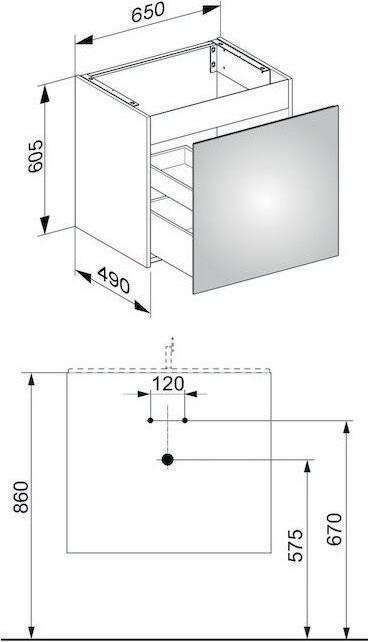Actual product image Keuco Vanity unit X-LINE 650x605x490mm vulcanite