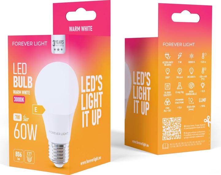 Actual product image Forever Light LED Bulb E27 A60 7W 806lm 3000K class E (E27, 806 lm)
