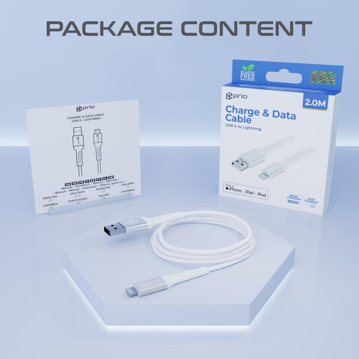 Actual product image prio Charge & Sync USB A to Lightning Cable Mfi certified 2m white (2 m)