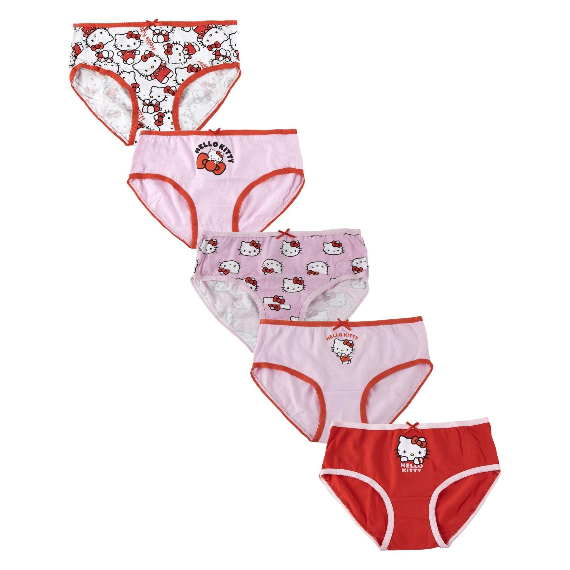 Sanrio, Mädchen, Unterhosen, Mädchen Unterwäsche-Set Single Jersey Mit Kulturbeutel – Hello Kitty, Mehrfarbig, (110, 5er Pack)