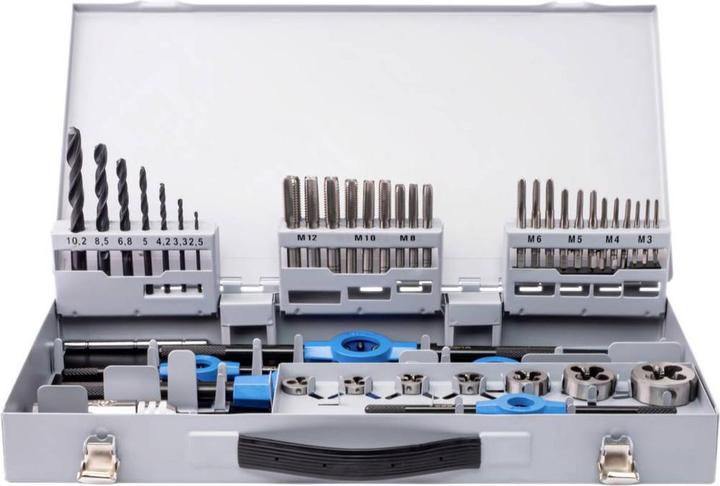 Produktbild GSR 45 tlg HSS DIN Gewindeschneidsortiment M3-M12 mit HSS- Kernlochspiralbohrern und Haltewerkzeuge