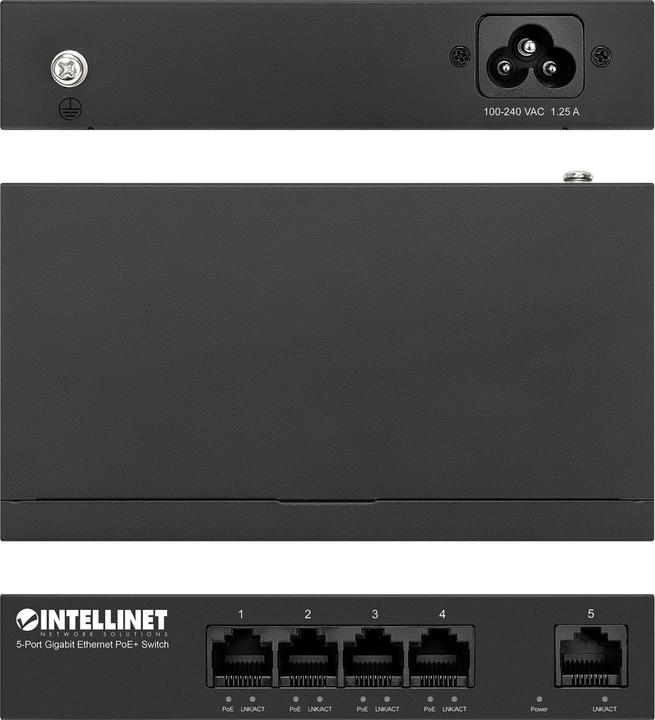 Actual product image Intellinet 5-port Gigabit Ethernet PoE+ switch (5 ports)