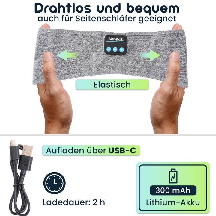 Produktbild Ideoon Kopfhörer-Stirnband, Bluetooth 5.4, Freisprecher & Sprachsteuerung, grau (13 h, Kabellos)