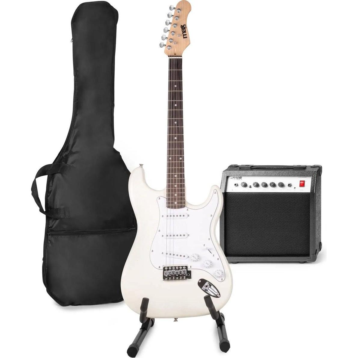 Max E -Gitarre mit Gitarrenverstärker - Gigkit - Perfekt für Anfänger - inkl. (Chitarra elettrica, Acero, Tiglio), Chitarra, Bianco