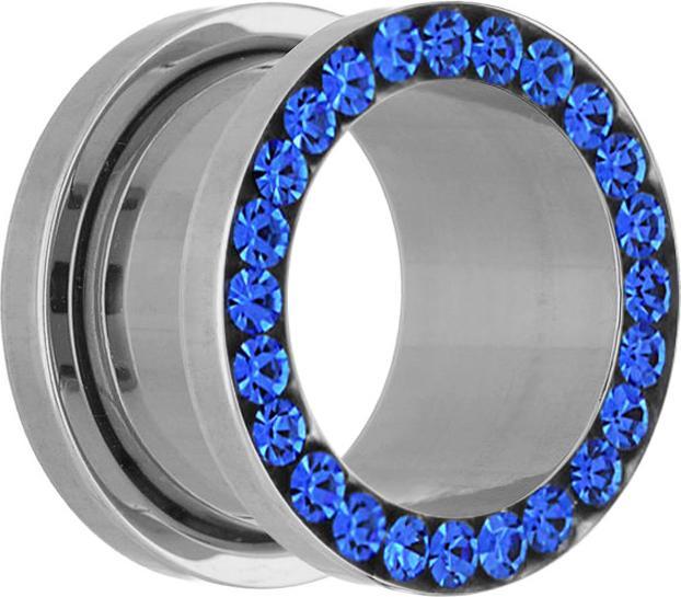 Immagine prodotto Star Piercing Tunnel di carne argento con cristalli blu scuro (senza ottone, Acciaio chirurgico 316L)