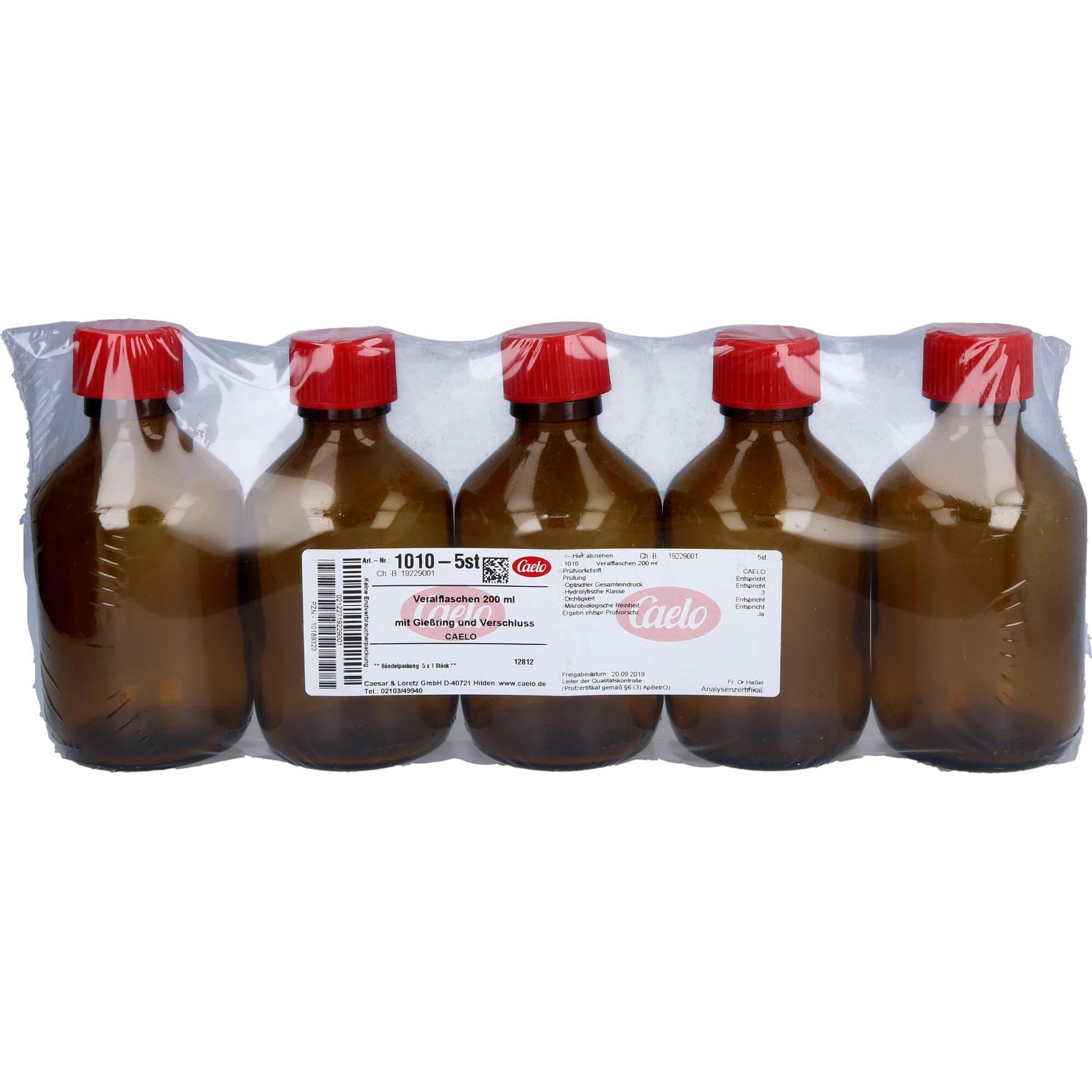 Caelo, Praxisbedarf, Veralflasche braun 200ml mit Giessring u.Verschl., 5 St FLA
