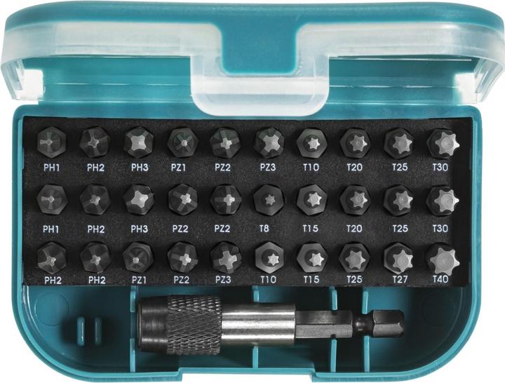 Immagine prodotto Makita P-73374 Set 31 pezzi (Esagono cavo TX M15, Croce Phillips PH M1, Esagono incassato TX M25, Esagono incassato TX M40, Croce Pozidriv PZ M1, Presa esagonale TX M30, Croce Pozidriv PZ M3, Croce Phillips PH M3, Croce Pozidriv PZ M2, Presa esagonale TX M27, Presa esagonale TX M8, Croce Phillips PH M2, Presa esagonale TX M20)