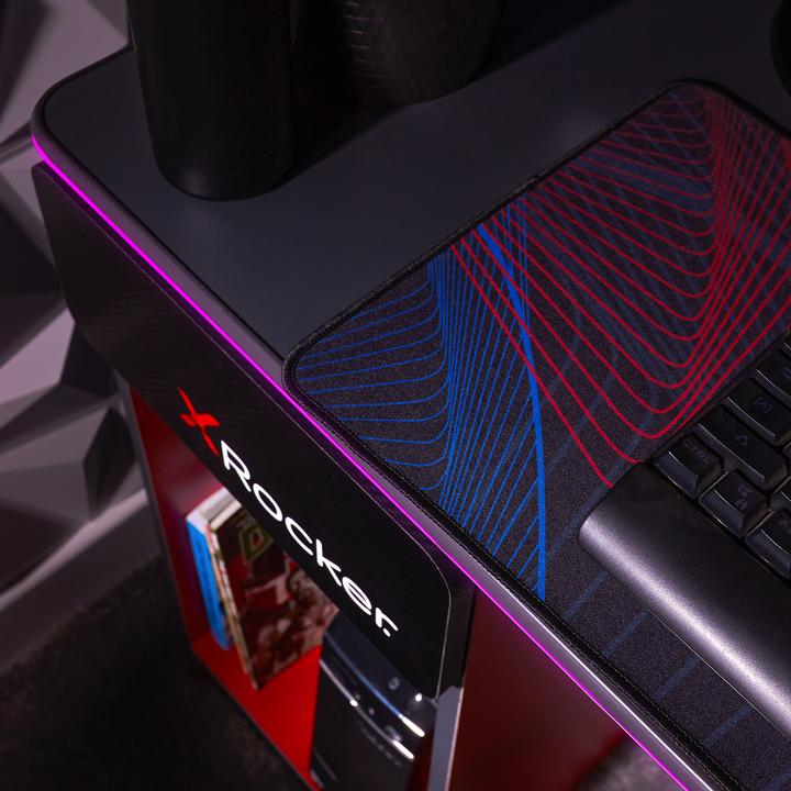 Actual product image X Rocker Bureau de jeu Carbon-Tek avec chargeur sans fil et éclairage LED Gris/Rouge