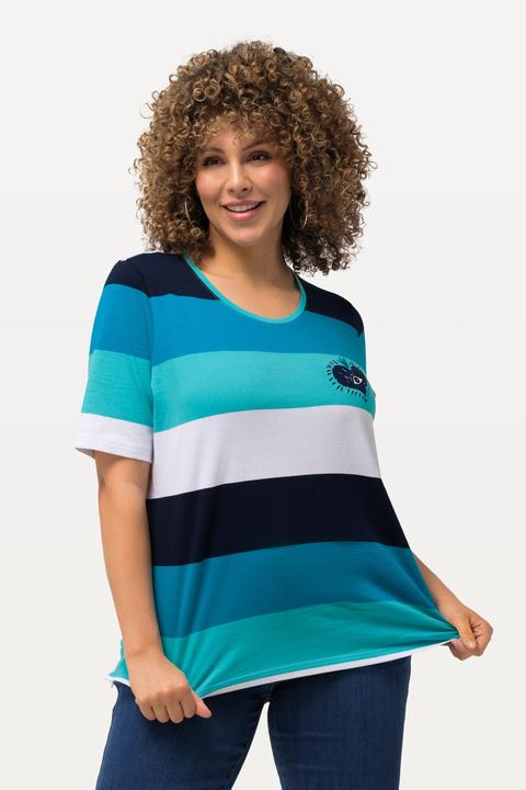 Produktbild Ulla Popken T-Shirt, Ringel, Herz-Stickerei, Rundhals, Halbarm (46, 48)