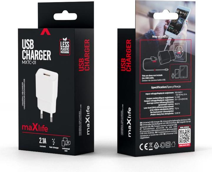 Produktbild Maxlife MXTC-01 Ladegerät 1x USB 2.1A weiss (10.50 W, 1 Port)