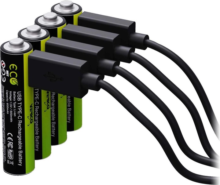 Productafbeelding Verico Li-Ion USB-C Micro AAA Batterij 1.5V 900mWh 600mAh oplaadbaar via USB (4 Pcs., AAA, 600 mAh)