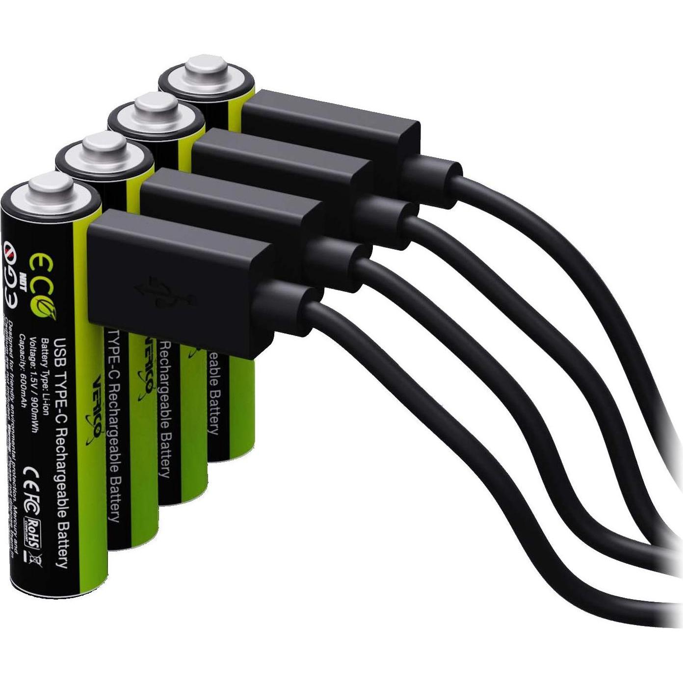 Verico Li-Ion USB-C Micro AAA-Akku 1.5V 900mWh 600mAh ladbar per USB (4 Stk., AAA, 600 mAh), Batterien + Akkus