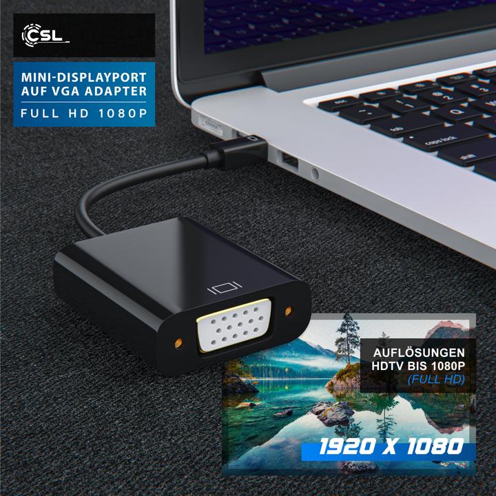 Produktbild CSL Mini DisplayPort zu VGA Video-Adapter, Full HD MiniDP Stecker zu VGA Buchse Adapter Kabel (VGA, 10 cm)