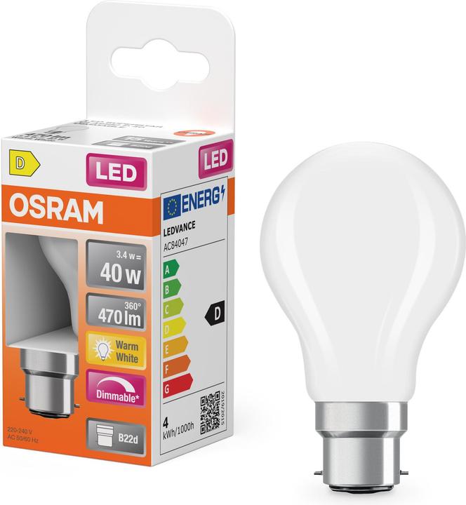 Actual product image Osram LED Superstar Classic P 40 Filament DIM 3.4W 827 Frosted B22d (B22d, 470 lm, 6 x)