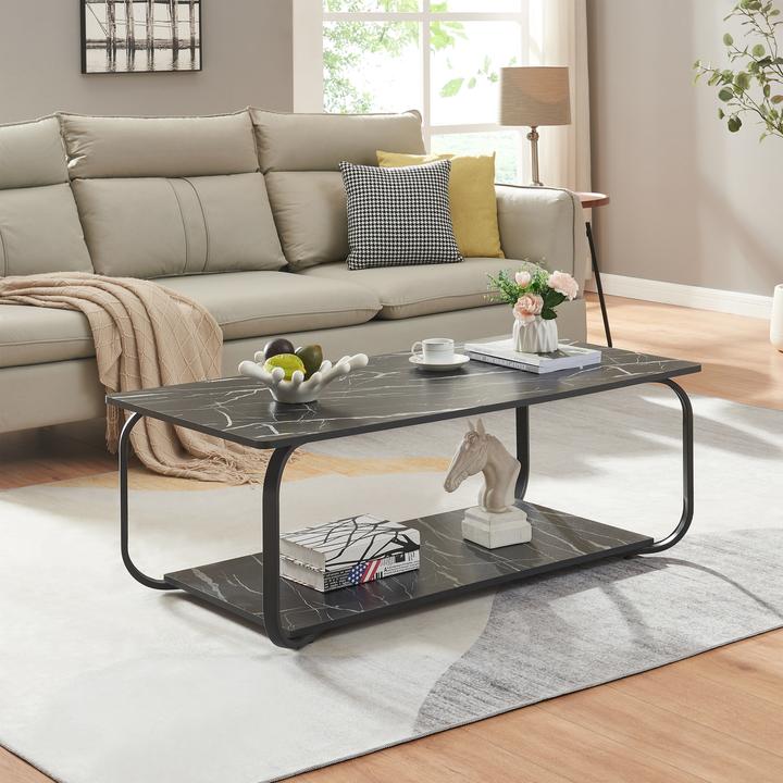 Produktbild En.Casa Couchtisch Kolta 120x60x43 cm Marmoroptik, Schwarz