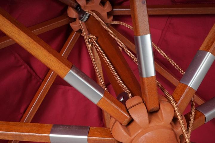 Actual product image Mendler Gastronomy wooden parasol, garden parasol, polyester/wood 14kg, square 3x3m rope pull shockproof - b (3 m)