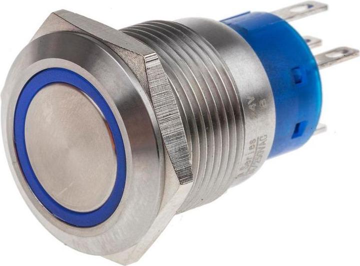 Produktbild RS PRO 19mm,stainless,SPST,mom,Blue,24V