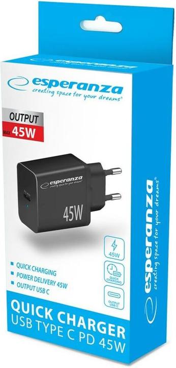 Produktbild Esperanza EZC108K Netzladegerät 45W Schwarz (45 W, 1 Port)