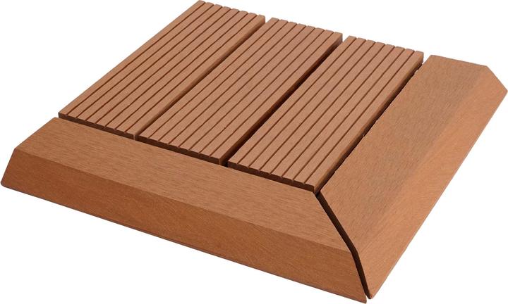 Image du produit Swisshandel24 WPC Carrelage d'angle Rhône + bordure, aspect bois terrasse, 30x30cm Premium Angle gauche, teck (1 x, 30 x 30 cm)