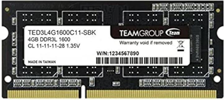 Actual product image Team Group 4GB DDR3L SO-DIMM memory module 1 x 4 GB 1600 MHz (1 x 4GB, 1600 MHz, DDR3L-RAM, SO-DIMM)