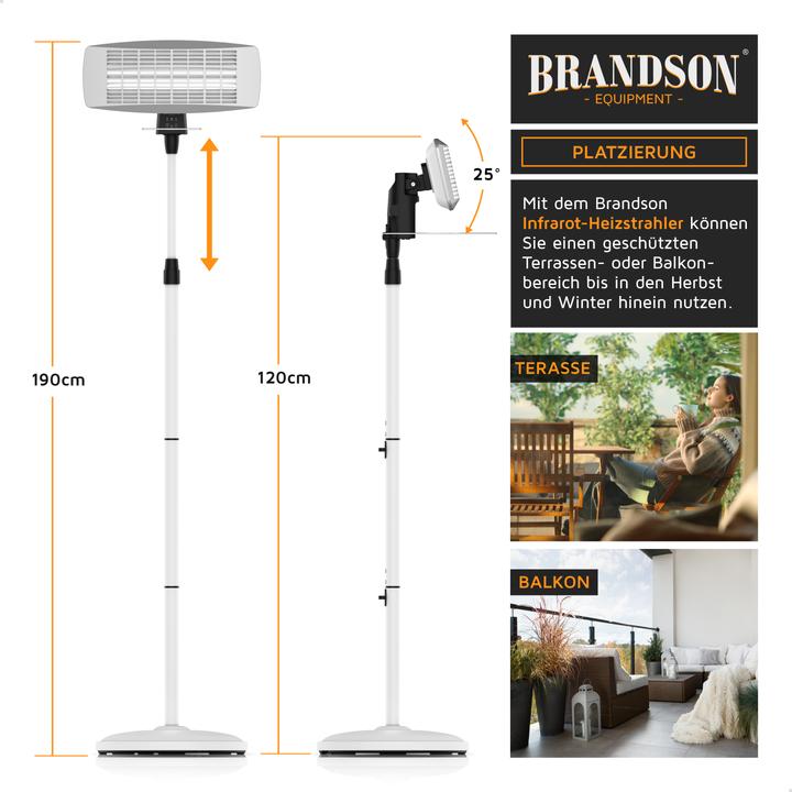 Immagine prodotto Brandson Heizstrahler, Fernbedienung & Wandhalterung, 1800 W, für Wickeltisch, Sicherheitsgitter, 25° neigbar