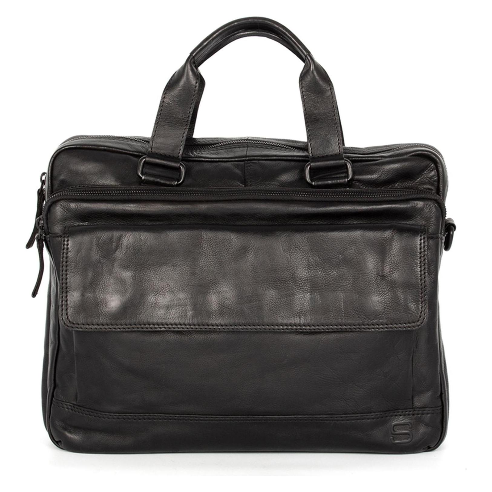 Spikes & Sparrow Leather Business Bag - Kevin - Black (15.60"), Notebooktasche, Schwarz