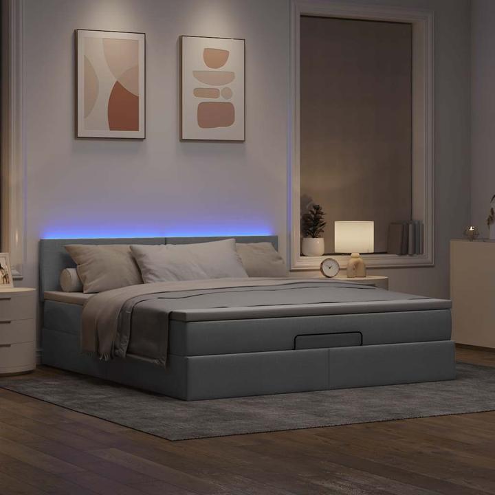 Actual product image vidaXL Ottoman bed with mattress light grey 90x190 cm fabric (90 x 190 cm)